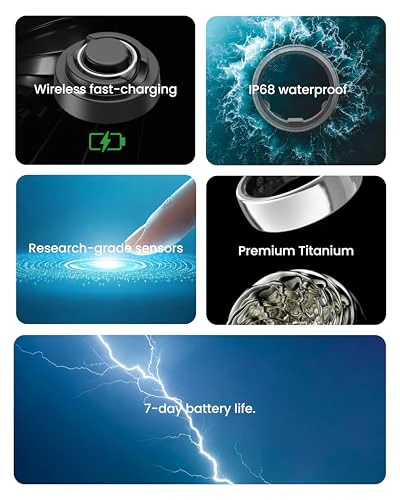aaboRing, Health & Fitness Tracker Smart Ring, Advance Sleep Monitoring, Stress & Activity Tracking, Titanium, IP68 Waterproof (US Size No 13, Wireless Stellar Silver) - Image 8