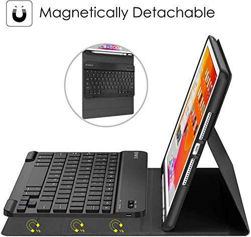 ABOUTTHEFIT iPad 10.2 9th 8th 7th Generation Keyboard Case - Smart Case with Wireless Keyboard Tablet Detachable Bluetooth Keyboard Stand Cover with Pencil Holder, Black - Image 8