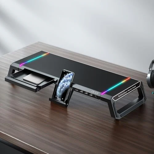 acer Ergo Multifunction Monitor & Laptop Stand Featuring RGB Lighting and a 4-Port USB Hub with Aluminum Multi Keyboard Storage Space Bar, Suitable for Both Office and Home Environments (Black) - Image 3