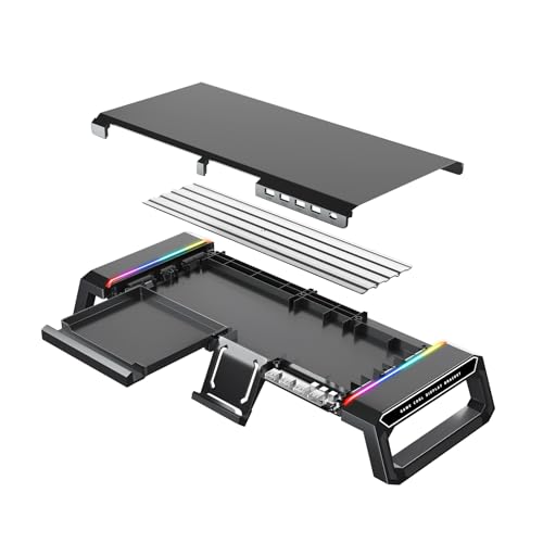 acer Ergo Multifunction Monitor & Laptop Stand Featuring RGB Lighting and a 4-Port USB Hub with Aluminum Multi Keyboard Storage Space Bar, Suitable for Both Office and Home Environments (Black) - Image 6