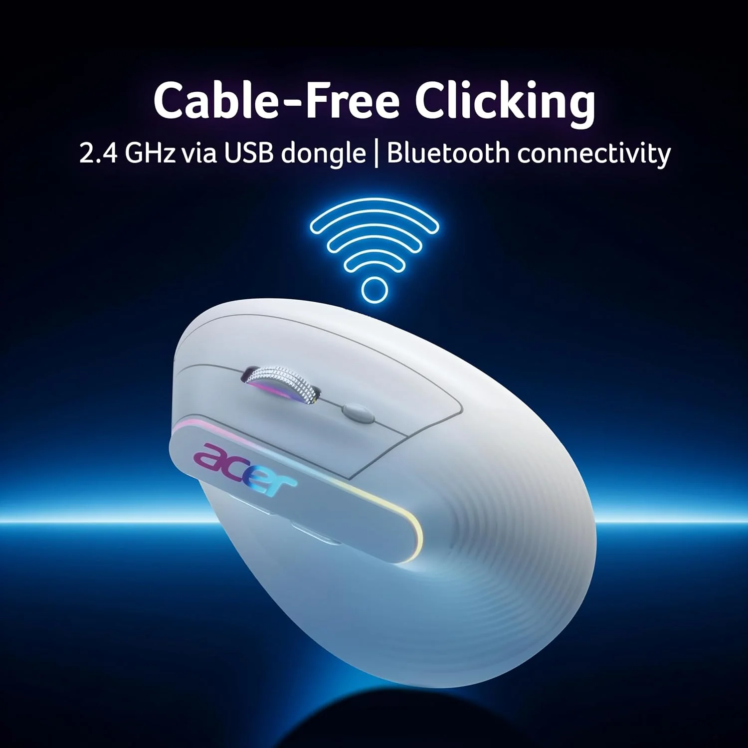 acer Ergo Vertical Wireless Mouse | Silent 6D Buttons & Scroll Wheel | 4 DPI Setting 1200-3200 | 2.4GHz + Bluetooth Dual Mode | Rechargeable 500mAh Battery | ABS I RGB Glow | Ergonomic Design - Image 3