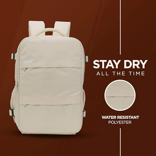 Acer Estilo Premium 15.6 Inch Beige Color Backpack I Water Resistent Polyester I Expandable, 2 Zipper Front Pocket, 2 More Compartment for Laptop and Other Accessories I USB Charging I Strolley Strap - Image 2