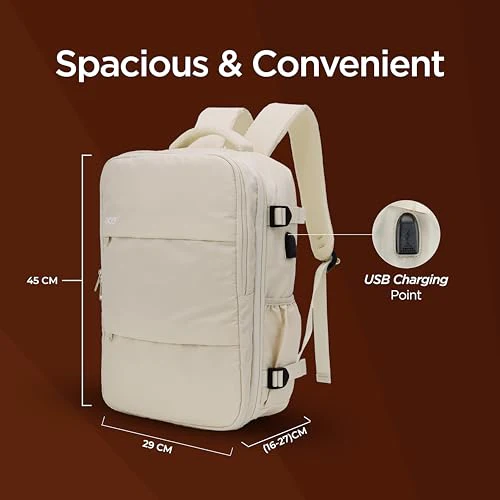 Acer Estilo Premium 15.6 Inch Beige Color Backpack I Water Resistent Polyester I Expandable, 2 Zipper Front Pocket, 2 More Compartment for Laptop and Other Accessories I USB Charging I Strolley Strap - Image 3