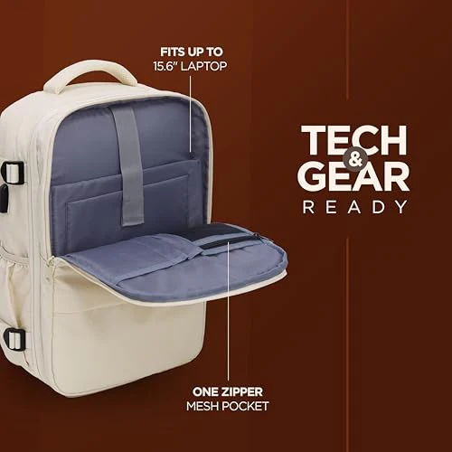 Acer Estilo Premium 15.6 Inch Beige Color Backpack I Water Resistent Polyester I Expandable, 2 Zipper Front Pocket, 2 More Compartment for Laptop and Other Accessories I USB Charging I Strolley Strap - Image 4
