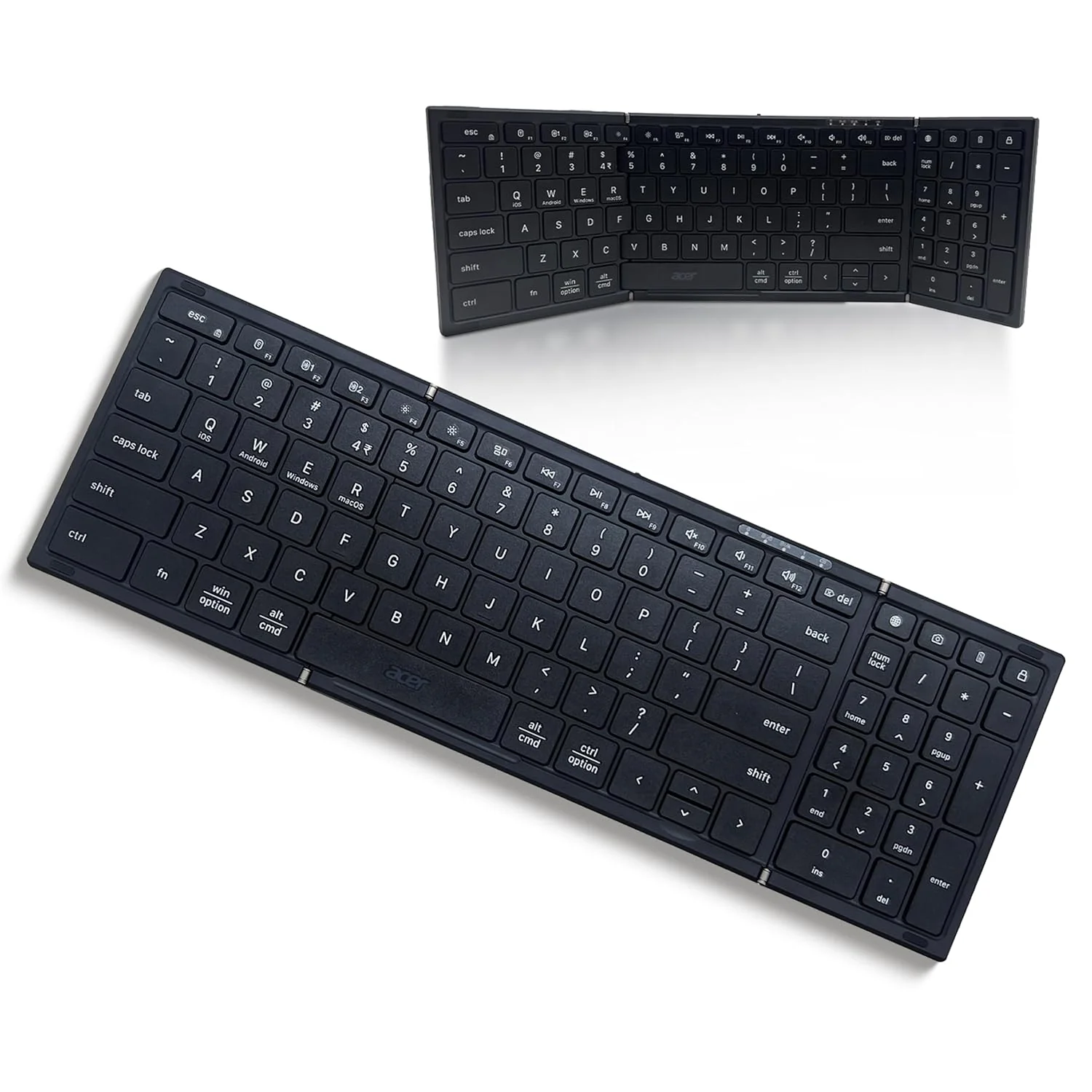 acer Fold Max | 99 Keys Full-Size Foldable Bluetooth Keyboard | BT 5.0 | Rechargeable 180mAh Battery | USB-C Fast Charging | 51H Use | Portable ABS Build | Black | Windows/Mac/Android Compatible