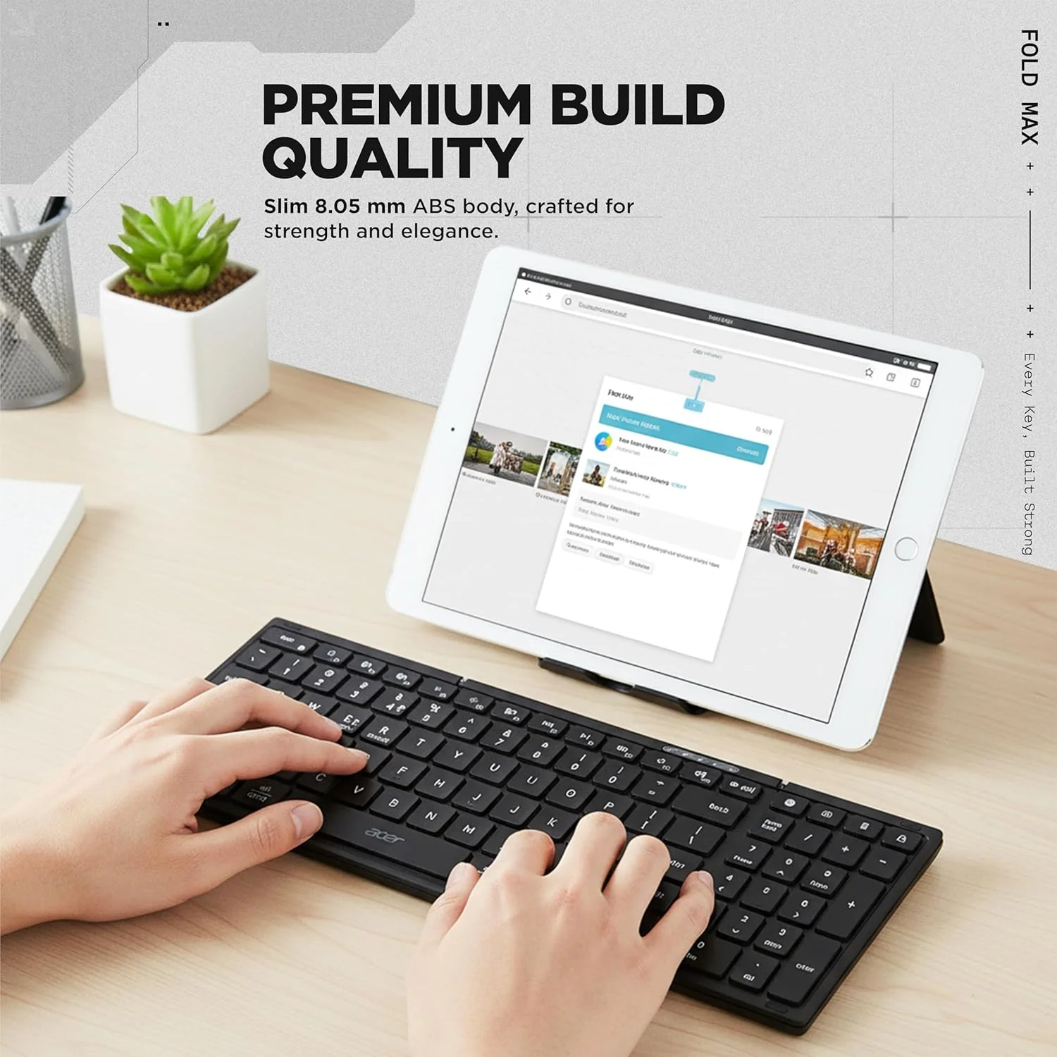 acer Fold Max | 99 Keys Full-Size Foldable Bluetooth Keyboard | BT 5.0 | Rechargeable 180mAh Battery | USB-C Fast Charging | 51H Use | Portable ABS Build | Black | Windows/Mac/Android Compatible - Image 4