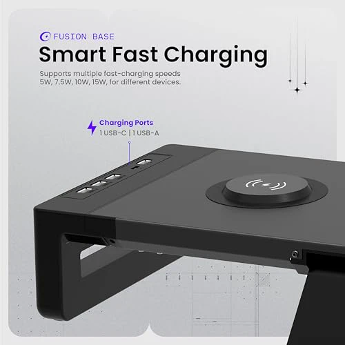Acer FusionBase Monitor & Laptop Stand | Foldable ABS + Metal Build | USB Fast Charging 1x Type-C & 1x Type A + 3×Data Ports incl. USB 3.0 | 15W Wireless Charger | Mobile Phone Holder, Drawer | Black - Image 5