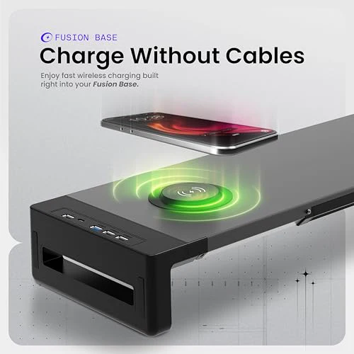 Acer FusionBase Monitor & Laptop Stand | Foldable ABS + Metal Build | USB Fast Charging 1x Type-C & 1x Type A + 3×Data Ports incl. USB 3.0 | 15W Wireless Charger | Mobile Phone Holder, Drawer | Black - Image 8