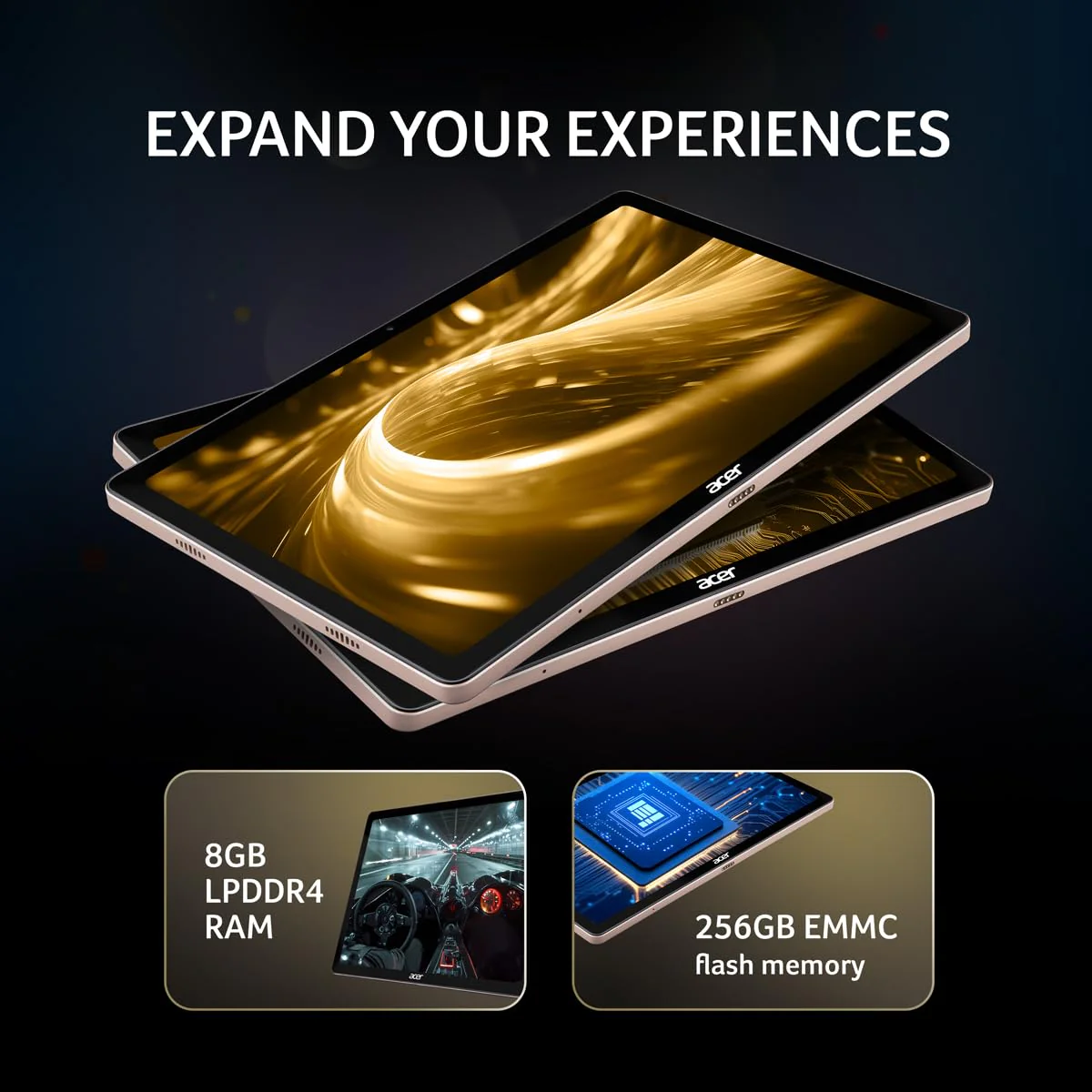 Acer Iconia Tab iM10-22 | 10.36" 2K IPS Display, Quad Speakers, 8GB RAM + 256GB Storage, 16MP Rear + 8MP Front Camera, Fingerprint Reader, Wi-Fi + 4G LTE(Calling), Android 14, Slim Metal Body, Gold - Image 9