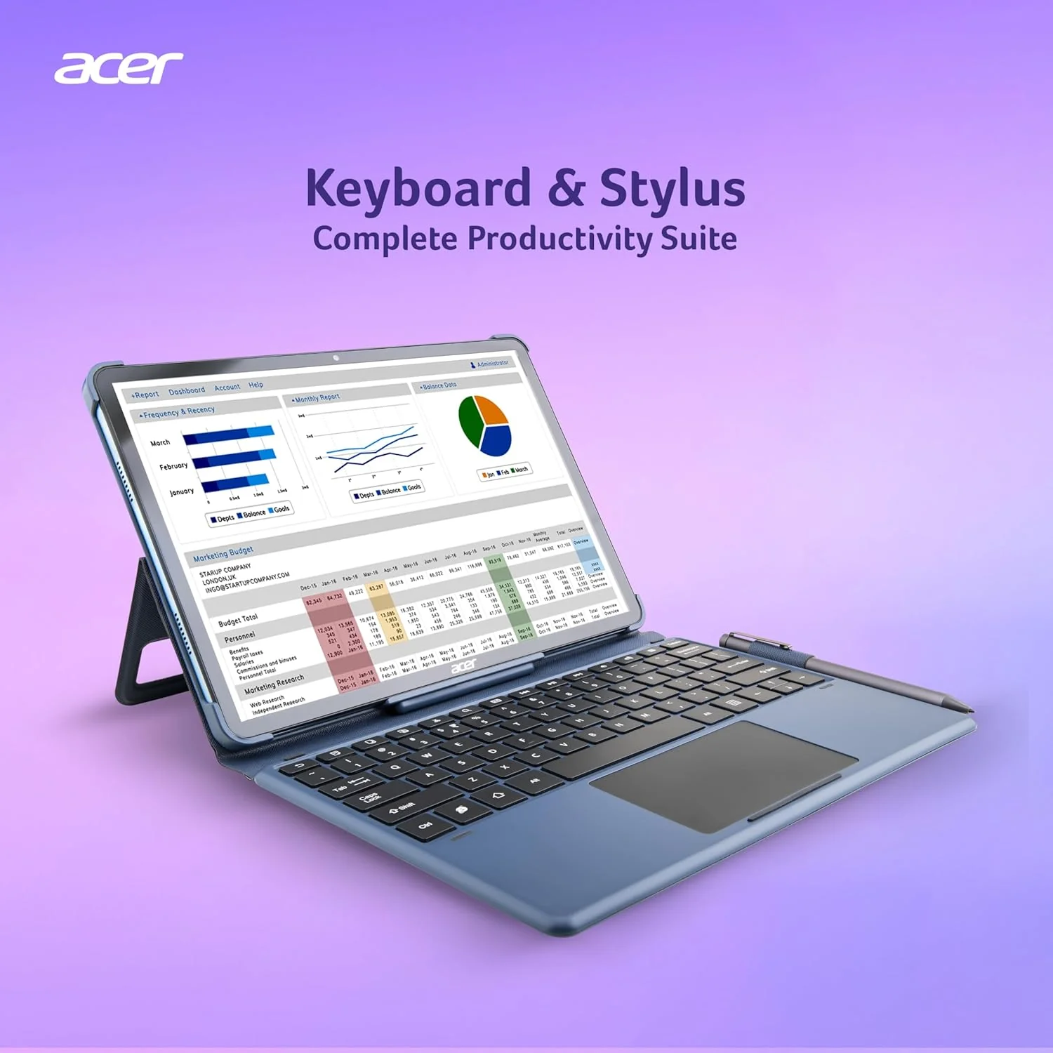 Acer Iconia Tab iM11-12M | 11.45” 60 Hz IPS Display, 450 nits, 8GB RAM + 256GB storage, 16MP Rear + 8MP Front Camera,Fingerprint Reader,Wi-Fi + 4G LTE(Calling), Android 14,BT 5.2, Slim Metal Body,Blue - Image 3