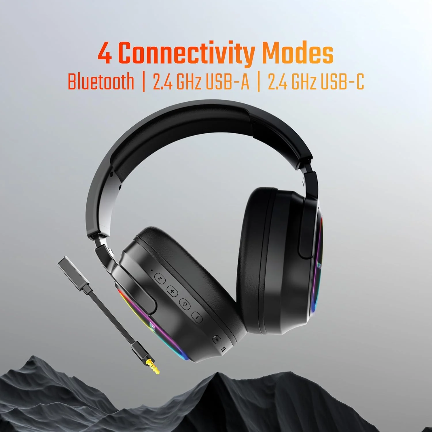 acer Nitro Triple-Mode Gaming Headset | Bluetooth + 2.4GHz USB-C/USB-A Dongle + Wired | 50mm Drivers | 7.1 Virtual Surround | Running RGB | Low Latency <30ms | Flexible LED Mic | Windows/Android/iOS - Image 3