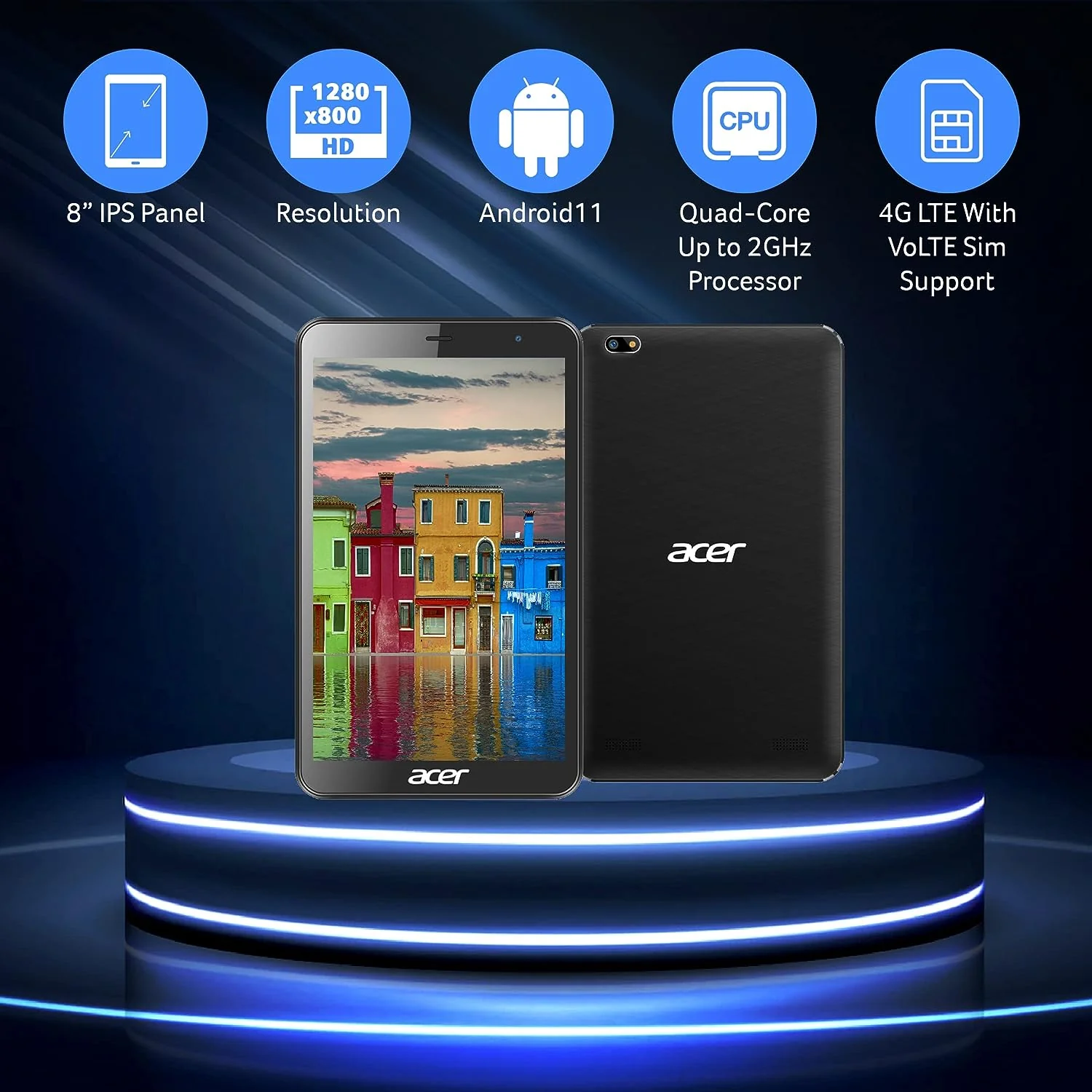 Acer one T4-82L (20.32 cm) 8 Inch Bluetooth Tablet with 3GB RAM and 32 GB EMMC, 4G LTE, Black - Image 7