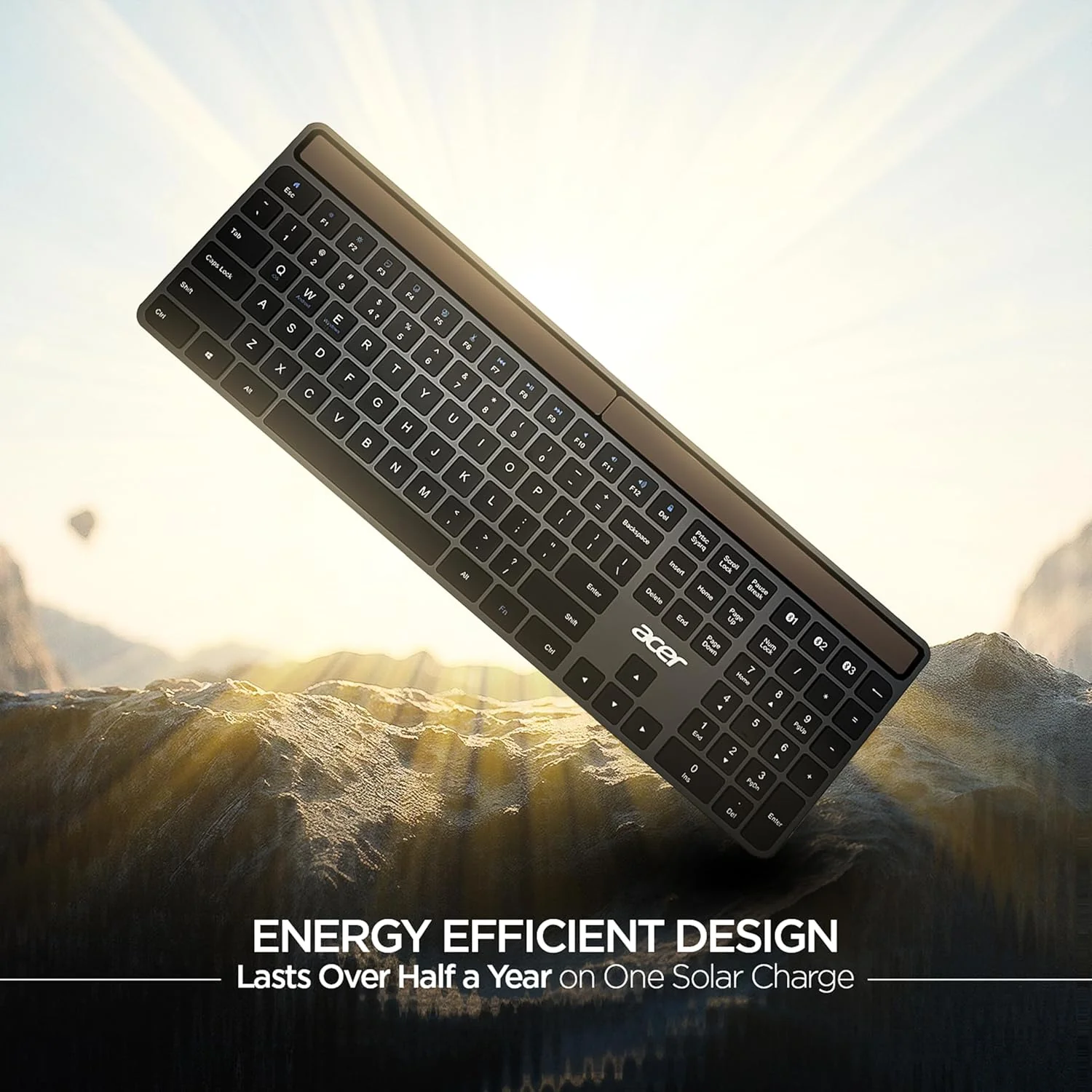 Acer Solaris Solar Powered Bluetooth Keyboard, 109-Key Wireless Keyboard with Super-Capacitor, Multi-Device BT 5.0, Type-C Emergency Charging, 10m Range, for Windows, Mac, Android, Space Grey - Image 6