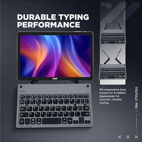 acer Trifold Pro | 60 Keys Foldable Bluetooth Keyboard | BT 5.0 | Rechargeable 140mAh Battery | USB-C Fast Charging | Compact Travel Design | 40H Working Time | Space Grey | Windows/Mac/Android - Image 2