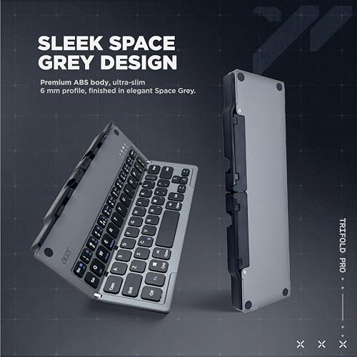 acer Trifold Pro | 60 Keys Foldable Bluetooth Keyboard | BT 5.0 | Rechargeable 140mAh Battery | USB-C Fast Charging | Compact Travel Design | 40H Working Time | Space Grey | Windows/Mac/Android - Image 3