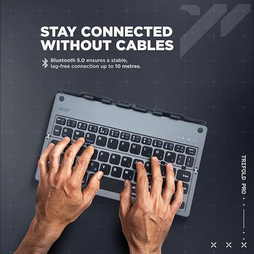 acer Trifold Pro | 60 Keys Foldable Bluetooth Keyboard | BT 5.0 | Rechargeable 140mAh Battery | USB-C Fast Charging | Compact Travel Design | 40H Working Time | Space Grey | Windows/Mac/Android - Image 7