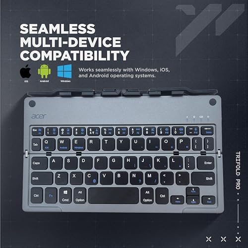 acer Trifold Pro | 60 Keys Foldable Bluetooth Keyboard | BT 5.0 | Rechargeable 140mAh Battery | USB-C Fast Charging | Compact Travel Design | 40H Working Time | Space Grey | Windows/Mac/Android - Image 8