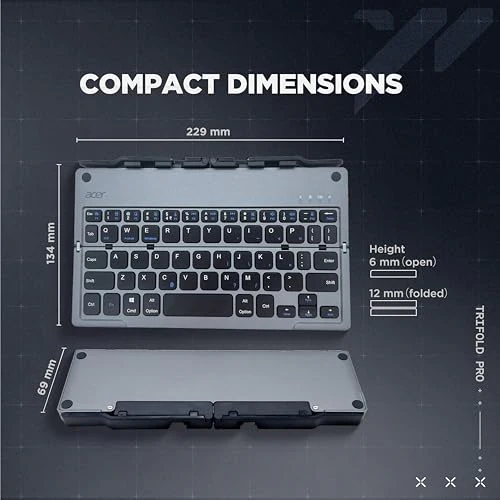 acer Trifold Pro | 60 Keys Foldable Bluetooth Keyboard | BT 5.0 | Rechargeable 140mAh Battery | USB-C Fast Charging | Compact Travel Design | 40H Working Time | Space Grey | Windows/Mac/Android - Image 9