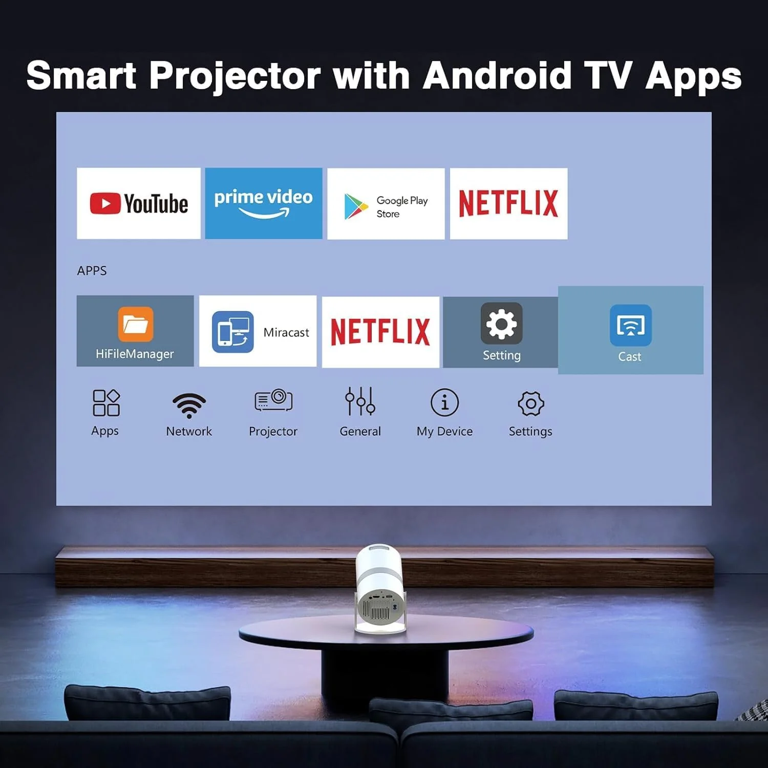 AILKIN Portable Mini Projector–4K 1080P 30fps Full HD,180° Rotatable WiFi Projector, Bluetooth 5.0,Android 11,Dual Band 2.4G/5G,Home Theater & Outdoor Use,Compatible with TV Stick/Windows/iOS/Android - Image 3