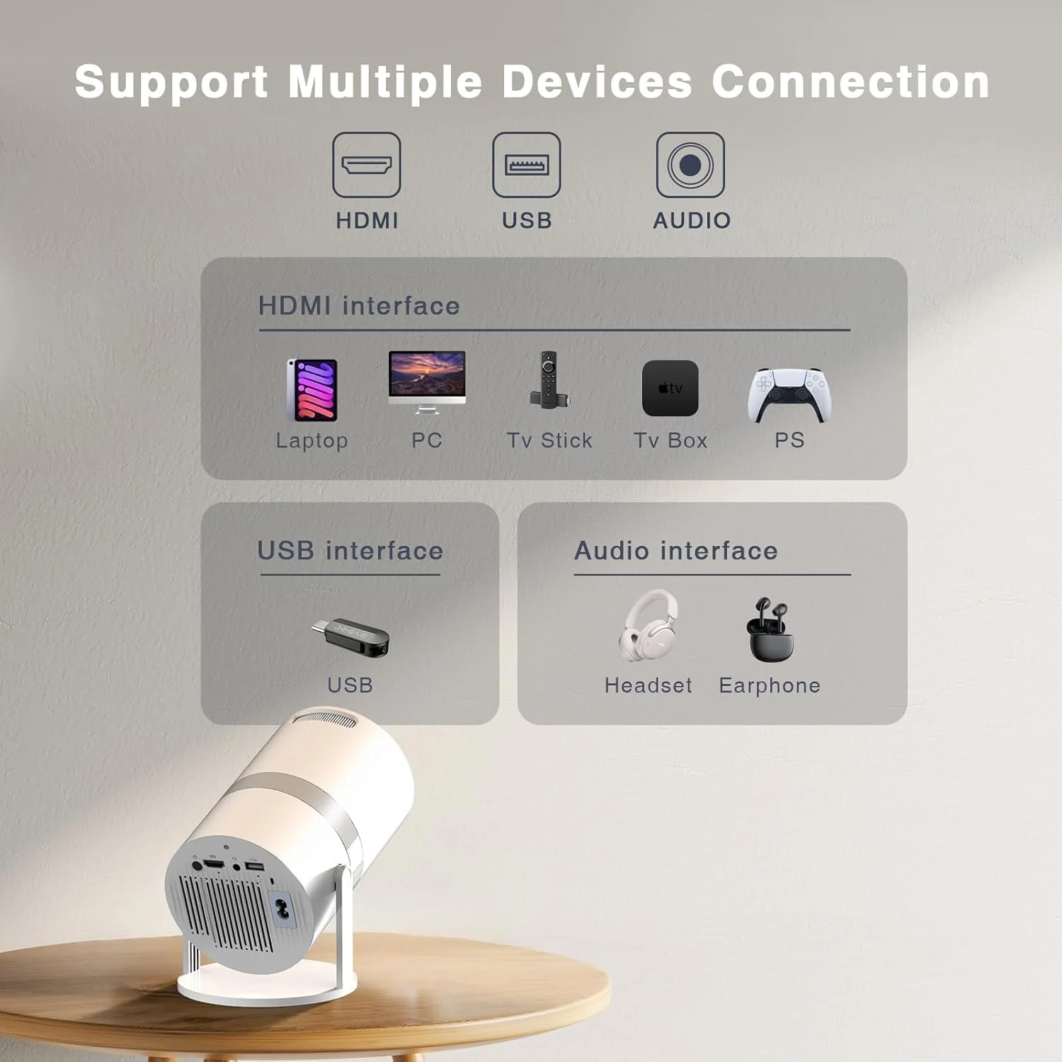 AILKIN Portable Mini Projector–4K 1080P 30fps Full HD,180° Rotatable WiFi Projector, Bluetooth 5.0,Android 11,Dual Band 2.4G/5G,Home Theater & Outdoor Use,Compatible with TV Stick/Windows/iOS/Android - Image 4