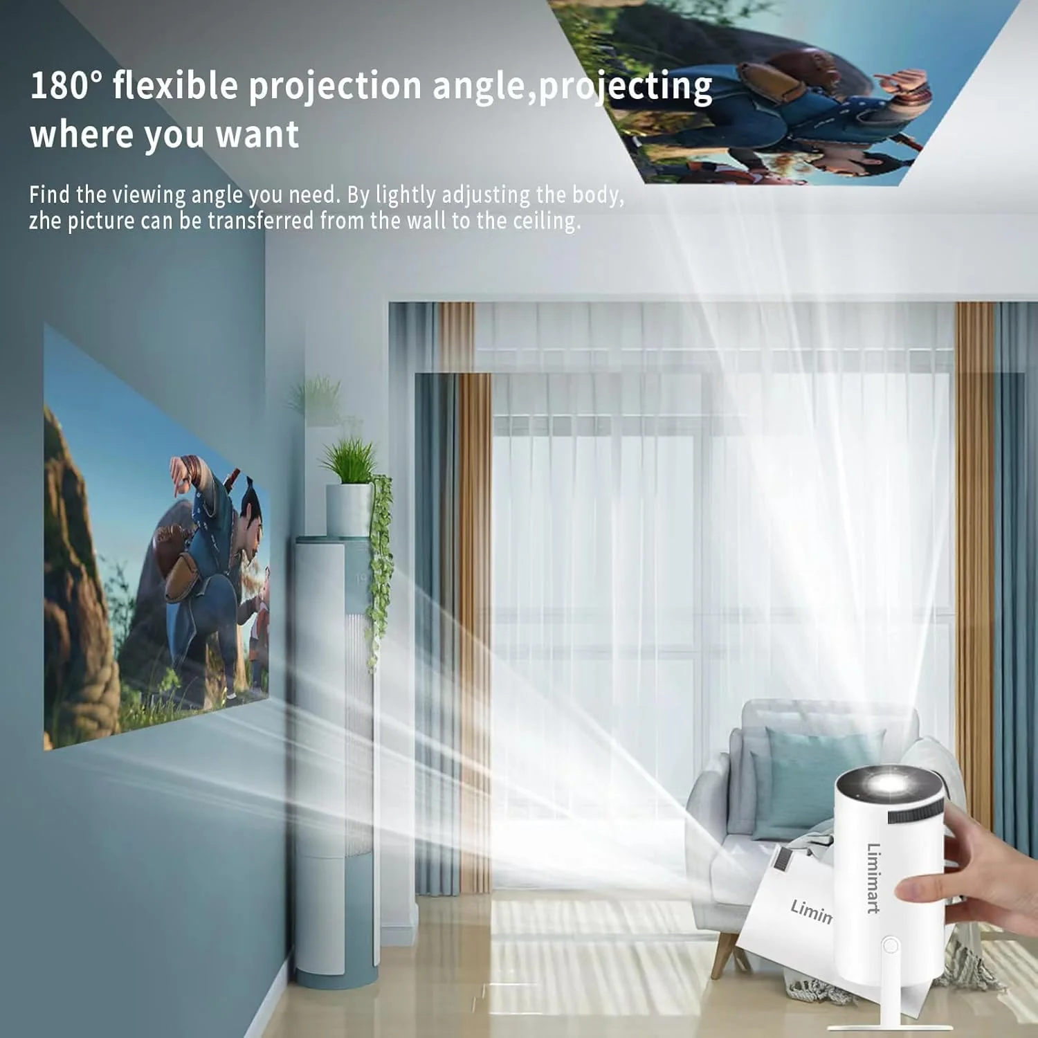AILKIN Portable Mini Projector–4K 1080P 30fps Full HD,180° Rotatable WiFi Projector, Bluetooth 5.0,Android 11,Dual Band 2.4G/5G,Home Theater & Outdoor Use,Compatible with TV Stick/Windows/iOS/Android - Image 5