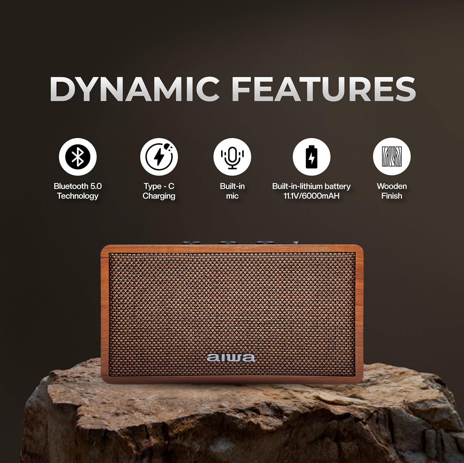 Aiwa Bluetooth Speaker with Powerful Bass, Built-in Microphone, Portable Speaker with 10+ Hours Play Time, Type-C Charging, 80W Speaker, TWS Dual-Link Technology | MI-X150 Retro Plus X (Brown) - Image 2