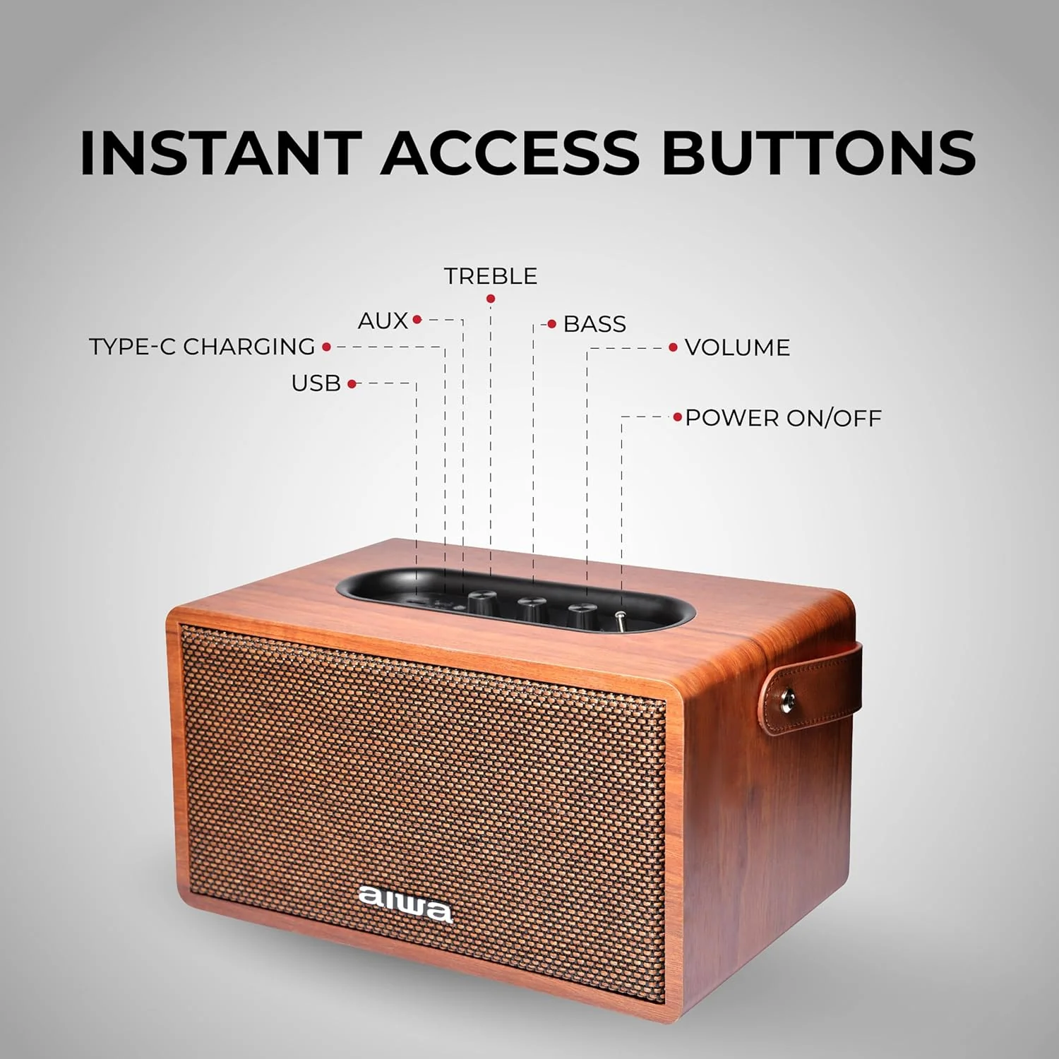 Aiwa Bluetooth Speaker with Powerful Bass, Built-in Microphone, Portable Speaker with 10+ Hours Play Time, Type-C Charging, 80W Speaker, TWS Dual-Link Technology | MI-X150 Retro Plus X (Brown) - Image 5