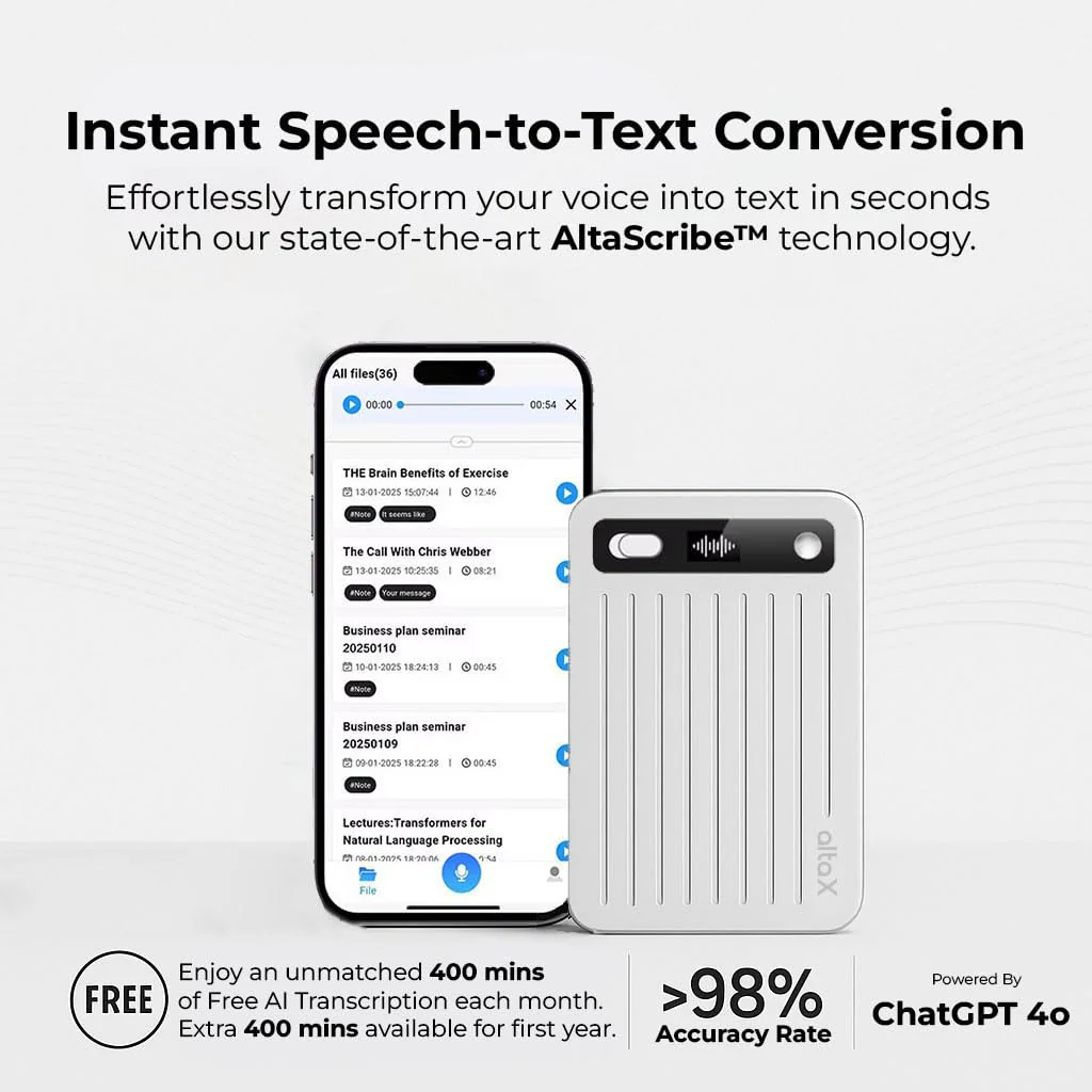 AltaX ThinkNote AI Voice Recorder for Meetings, Calls & Lectures | ChatGPT Powered Instant Transcription, Auto Summary & Mind Maps | 107 Language Support | All-Metal Design w/Case | 64GB - Image 2