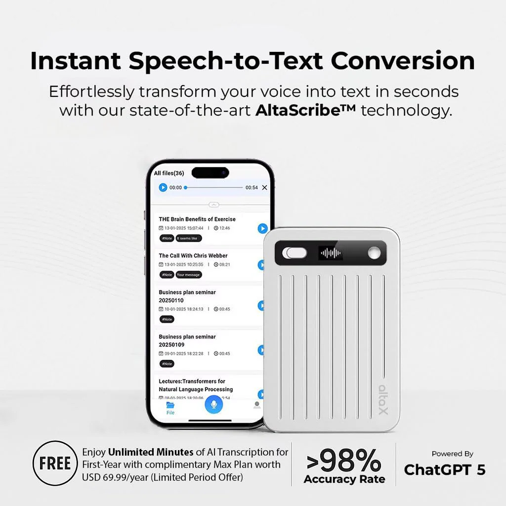 AltaX ThinkNote AI Voice Recorder for Meetings, Calls & Lectures | ChatGPT Powered Instant Transcription, Auto Summary & Mind Maps | 118 Language Support | All-Metal Design w/Case | 64GB (BRAND NEW/SEALED) - Image 3