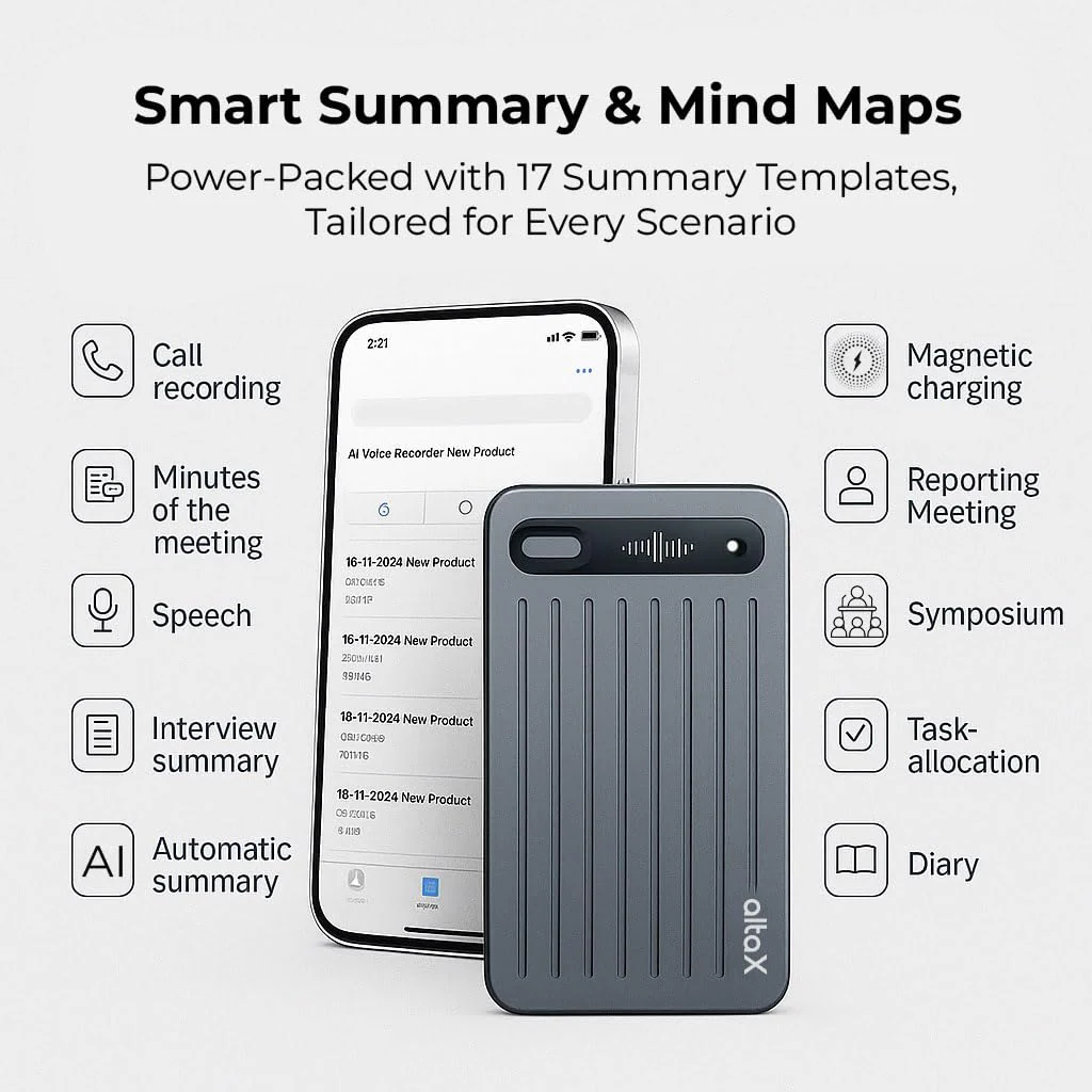 AltaX ThinkNote AI Voice Recorder for Meetings, Calls & Lectures | ChatGPT Powered Instant Transcription, Auto Summary & Mind Maps | 118 Language Support | All-Metal Design w/Case | 64GB (BRAND NEW/SEALED) - Image 4