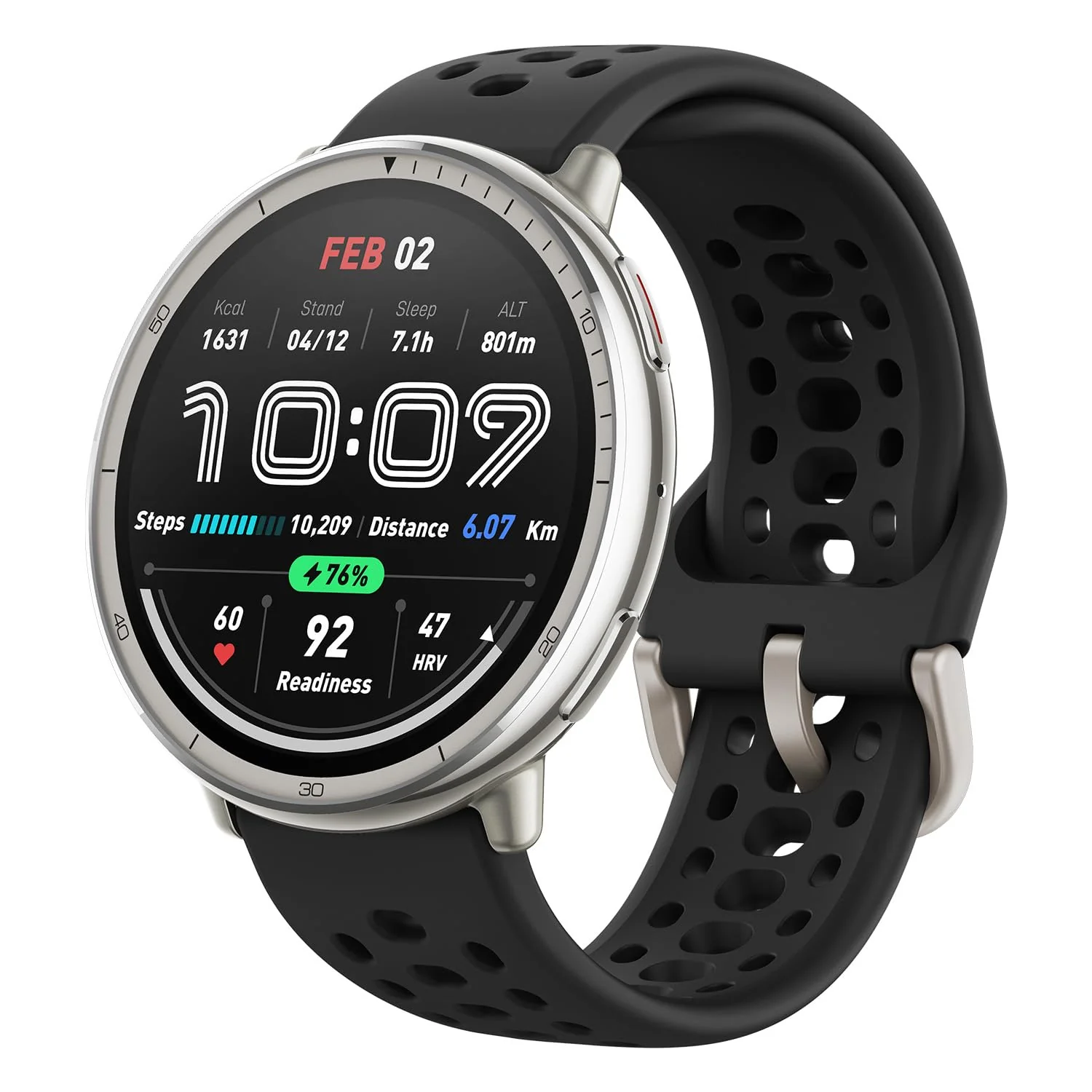Amazfit Active 2 44mm AMOLED Smart Watch, Built in GPS, 10day Battery, 5ATM Water Resistant, for iOS & Android, Accurate Readings, 2000 Nits Bright, 160+ Sports Mode, Sleep Monitor, Black Silicone (BRAND NEW/SEALED)
