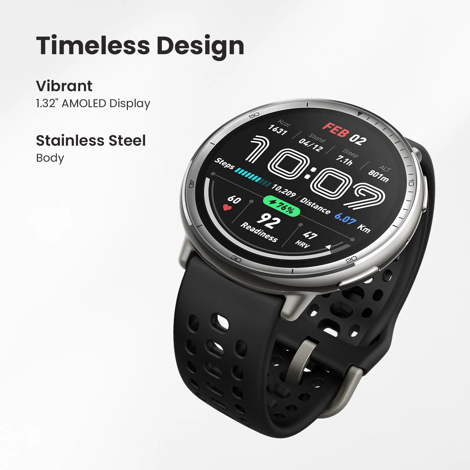 Amazfit Active 2 44mm AMOLED Smart Watch, Built in GPS, 10day Battery, 5ATM Water Resistant, for iOS & Android, Accurate Readings, 2000 Nits Bright, 160+ Sports Mode, Sleep Monitor, Black Silicone (BRAND NEW/SEALED) - Image 2
