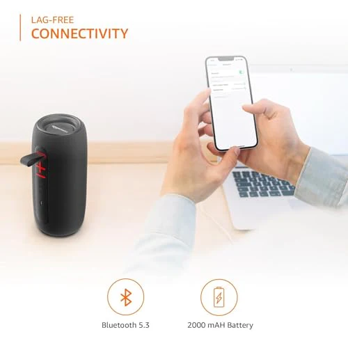 Amazon Basics Bluetooth 20W Speaker, with TWS Function, Powerful Bass, BT 5.3, MicroSD Card Slot, RGB Lights, AUX Input, USB Support, and in-Built Noise Cancelling Mic (Black) - Image 6