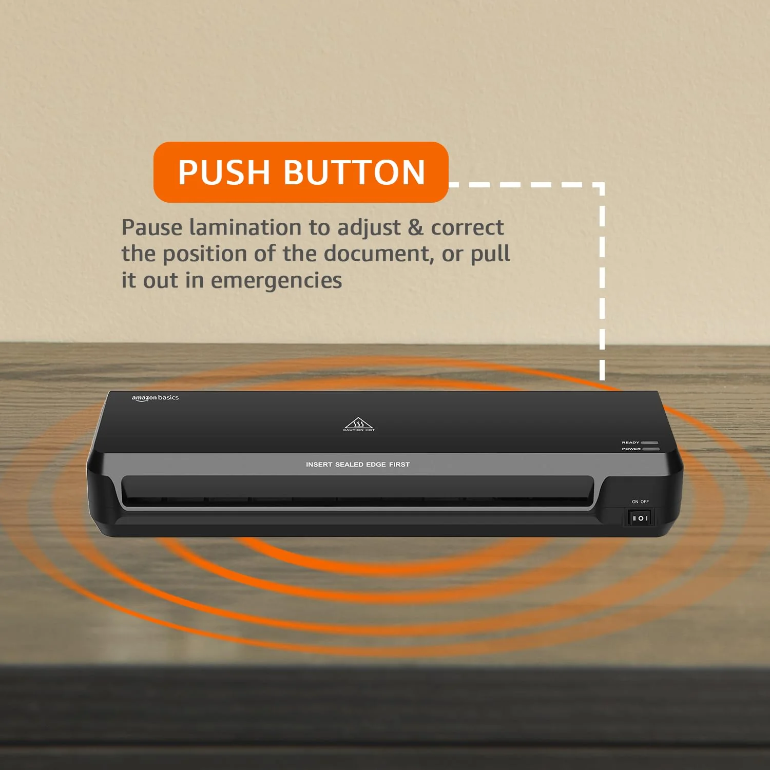 Amazon Basics Hot A4 Thermal Laminating Machine/Laminator A401 | Quick 5-Min Warm-Up | Push Button Pause | Durable Thermostats (100 Cycles) | 26.72 cm/min Speed | for Photos, IDs, Documents (Black) Visit the amazon basics Store - Image 4