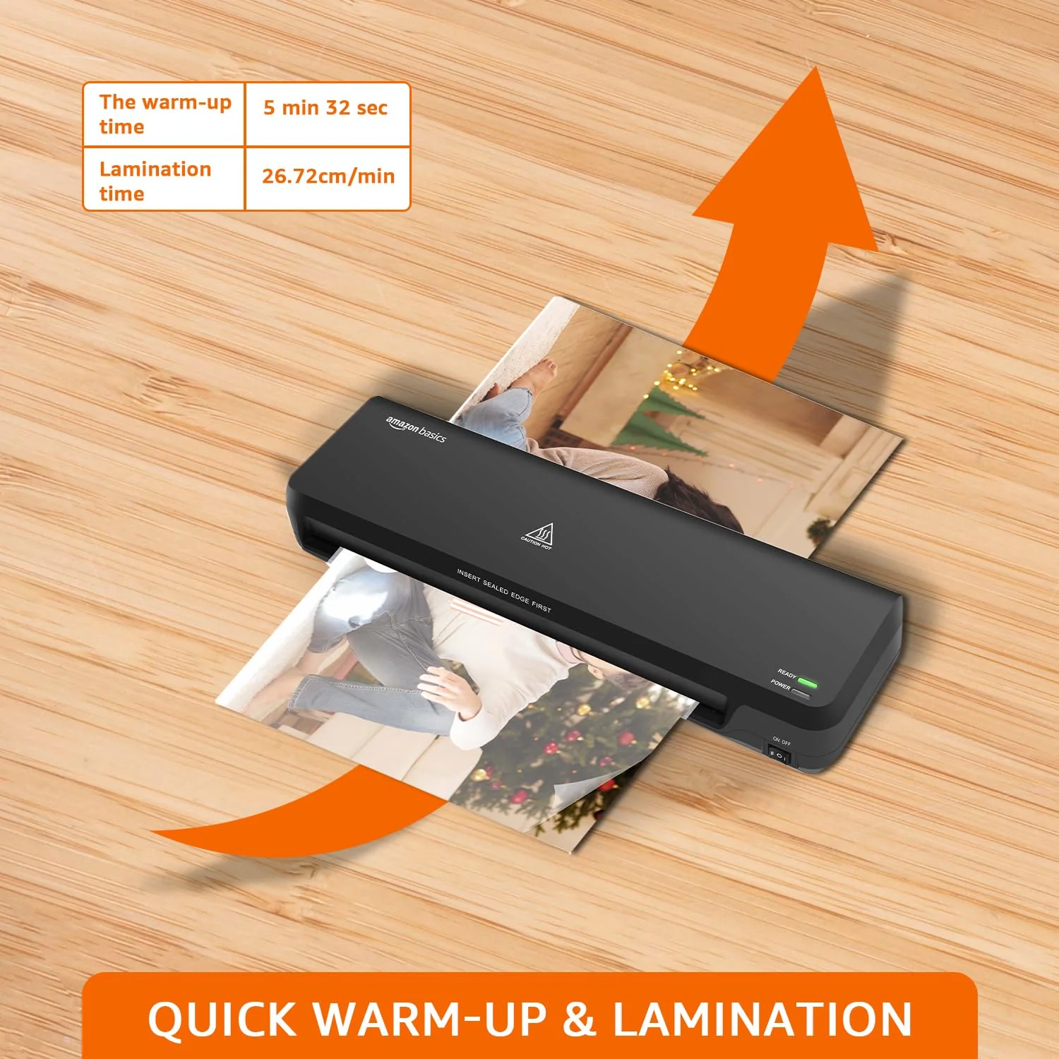 Amazon Basics Hot A4 Thermal Laminating Machine/Laminator A401 | Quick 5-Min Warm-Up | Push Button Pause | Durable Thermostats (100 Cycles) | 26.72 cm/min Speed | for Photos, IDs, Documents (Black) Visit the amazon basics Store - Image 5