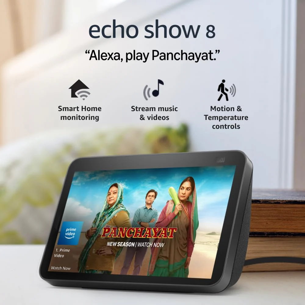 Amazon Echo Show 8 (2nd Gen) - Smart speaker with 8" HD screen, stereo sound & hands-free entertainment with Alexa (Black) - Image 2