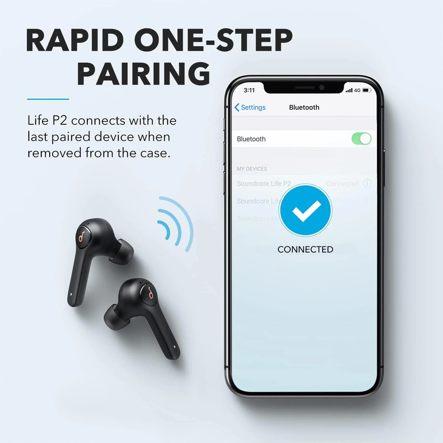 Anker Soundcore Life P2 Bluetooth Truly Wireless In-Ear Earbuds With Mic (Black) - Image 2