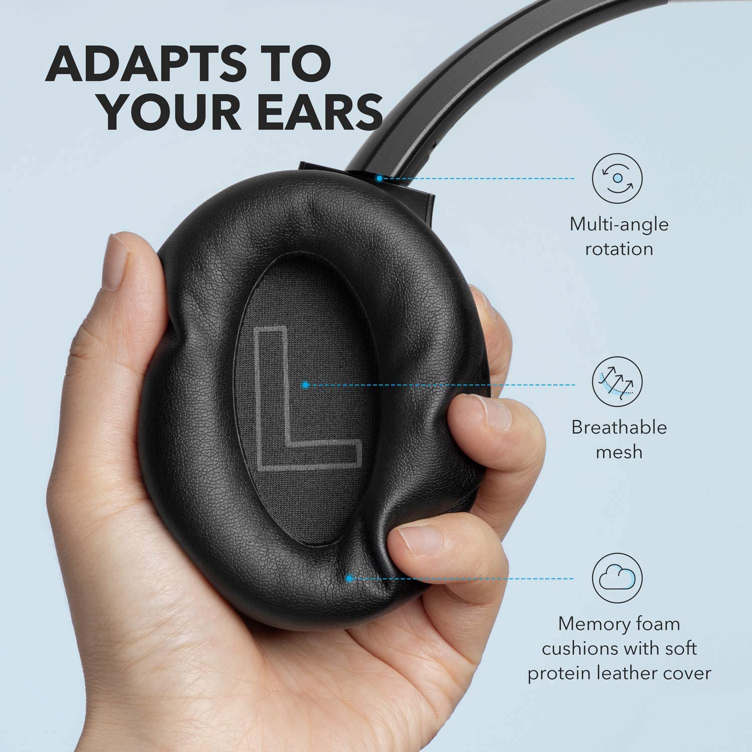 Anker Soundcore Life Q20 Hybrid Active Noise Cancelling Headphones, Wireless Over Ear Bluetooth Headphones, 40H Playtime - Image 6