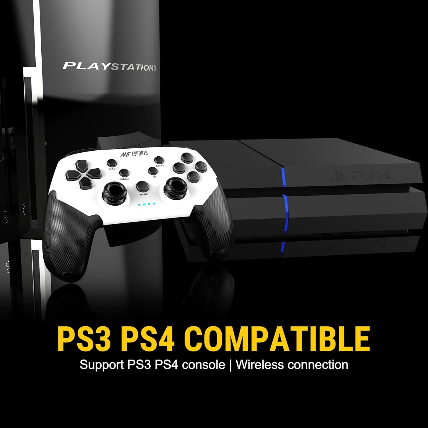 Ant Esports GP320 Wireless Gamepad/Android/Windows PC/IOS/Switch / PS4 / PS3, Bluetooth Game Pad/Vibration Motors/Turbo Function – Black White - Image 3