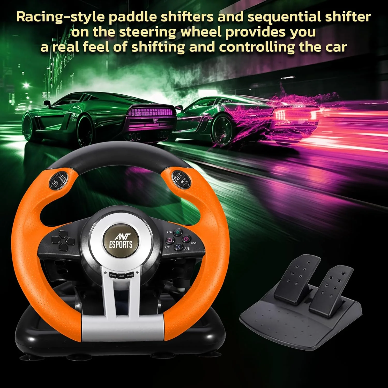 Ant Esports GW V3 PC Steering Wheel 270° Degree Vibration Gaming Steering Wheel with Shifter and Pedal for PC, Xbox Series X|S, Xbox One - Image 2