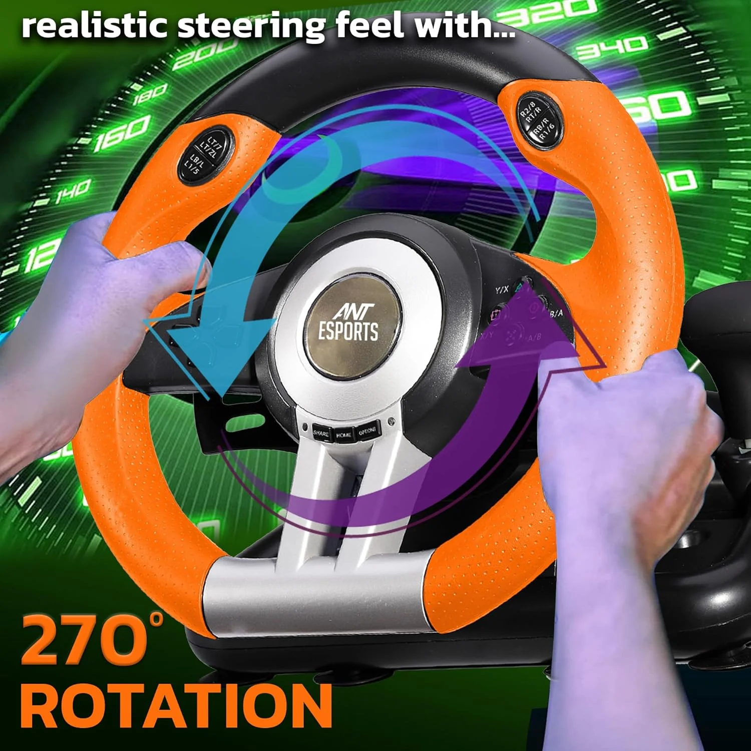 Ant Esports GW V3 PC Steering Wheel 270° Degree Vibration Gaming Steering Wheel with Shifter and Pedal for PC, Xbox Series X|S, Xbox One - Image 3