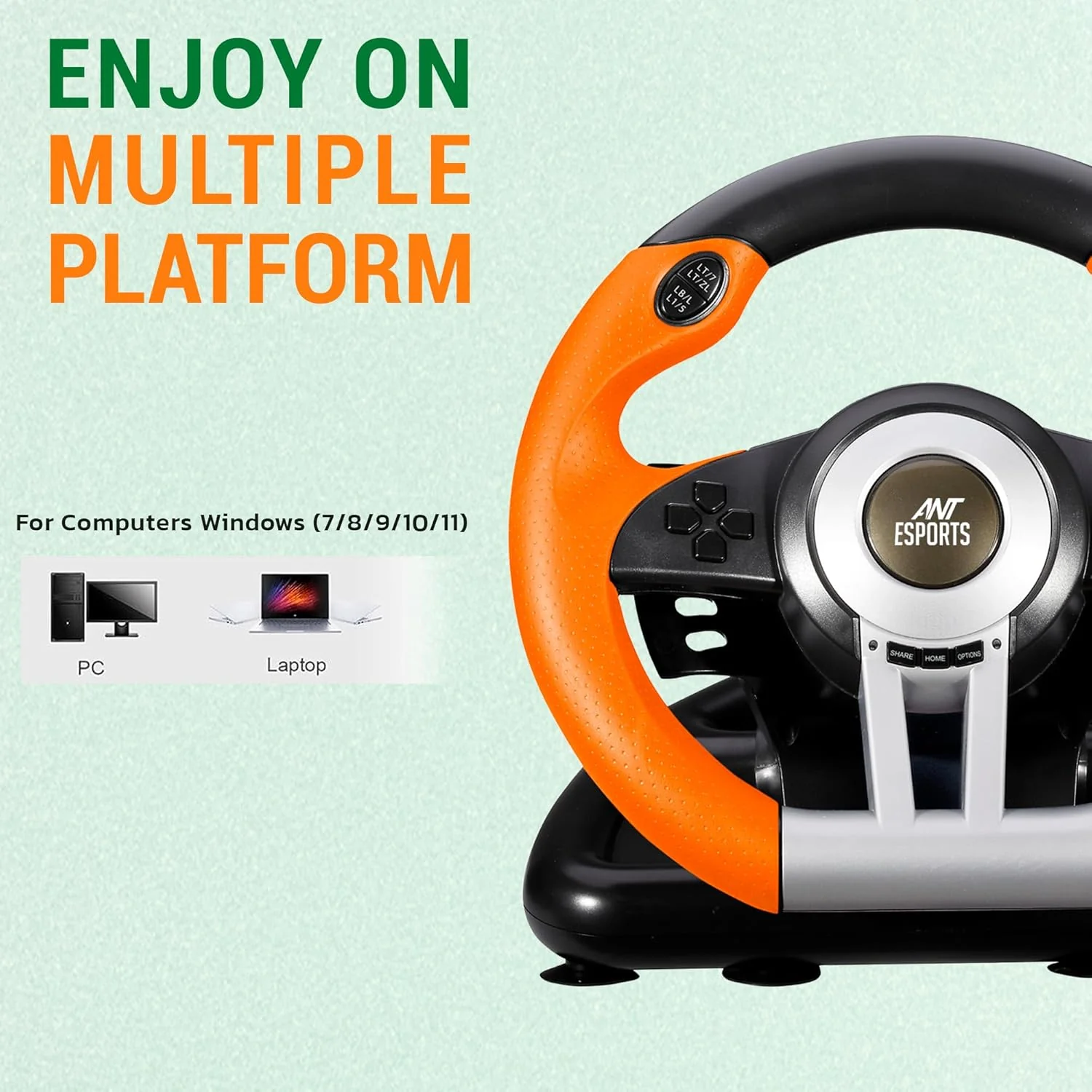 Ant Esports GW V3 PC Steering Wheel 270° Degree Vibration Gaming Steering Wheel with Shifter and Pedal for PC, Xbox Series X|S, Xbox One - Image 4