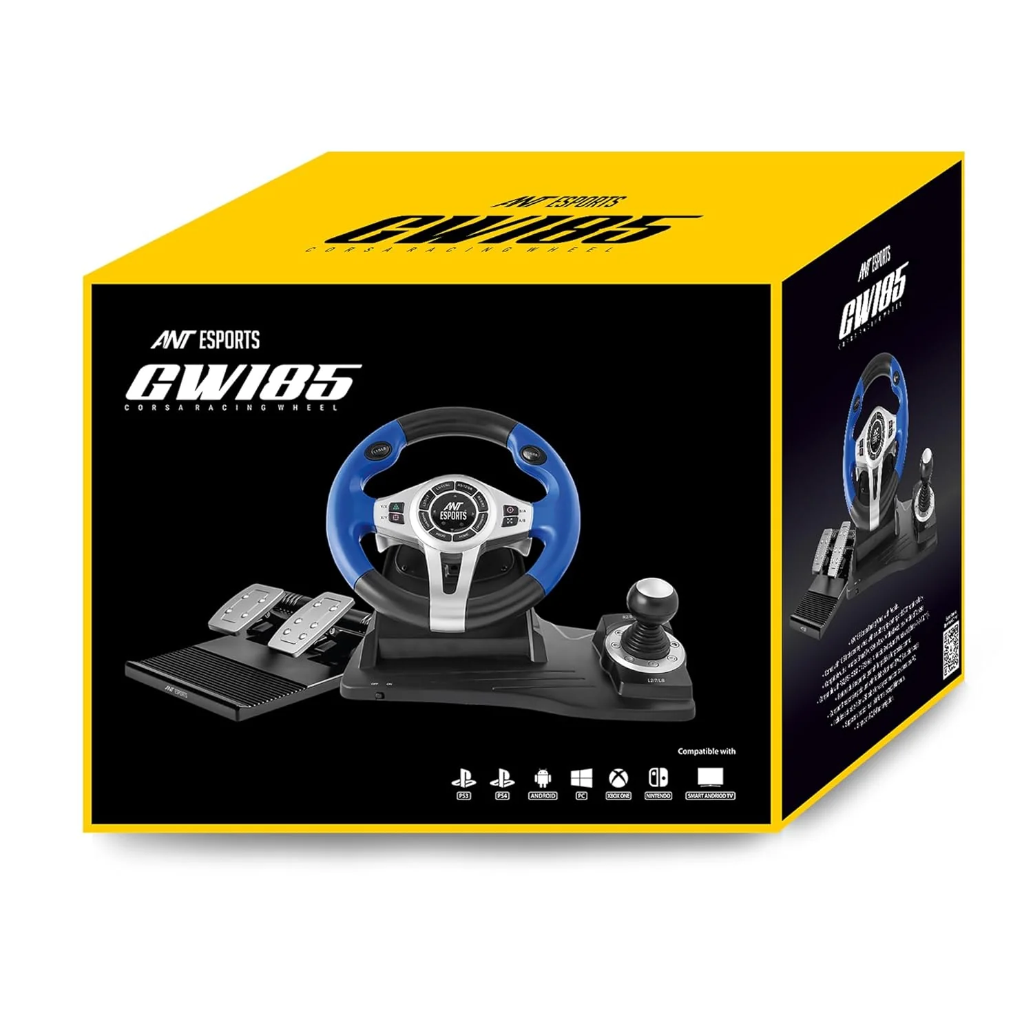 Ant Esports GW185 Racing Wheel 270 Degree Universal USB Powered Car Sim Game Steering Wheel with Gear Shifter and Pedals for PC,Xbox One, PS3, PS4, Switch, Android TV_ Black Blue - Image 9