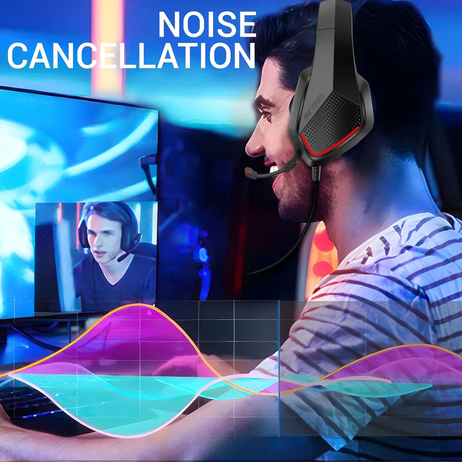 Ant Esports H590 7.1 Surround Sound Gaming Headset, USB Wired Over-Ear Headphones with 50mm Drivers, Noise Cancelling Mic, Red LED, Soft Earmuffs, for PC, PS5, Xbox, Laptop - Image 5