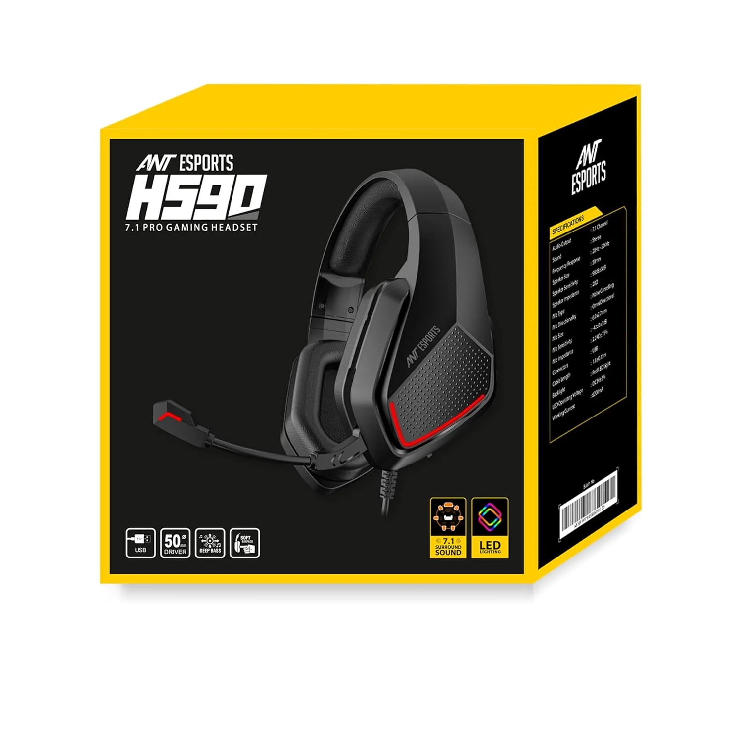 Ant Esports H590 7.1 Surround Sound Gaming Headset, USB Wired Over-Ear Headphones with 50mm Drivers, Noise Cancelling Mic, Red LED, Soft Earmuffs, for PC, PS5, Xbox, Laptop - Image 9