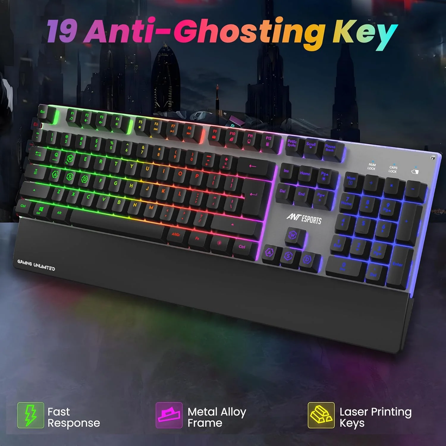 Ant Esports KM500 Pro Wireless Gaming Keyboard and Mouse Combo, LED Backlit Rechargeable 2000mAh Battery, Mechanical Feel Anti-ghosting Keyboard + 6D 3200DPI Mice for PC Gamer (Black) - Image 4