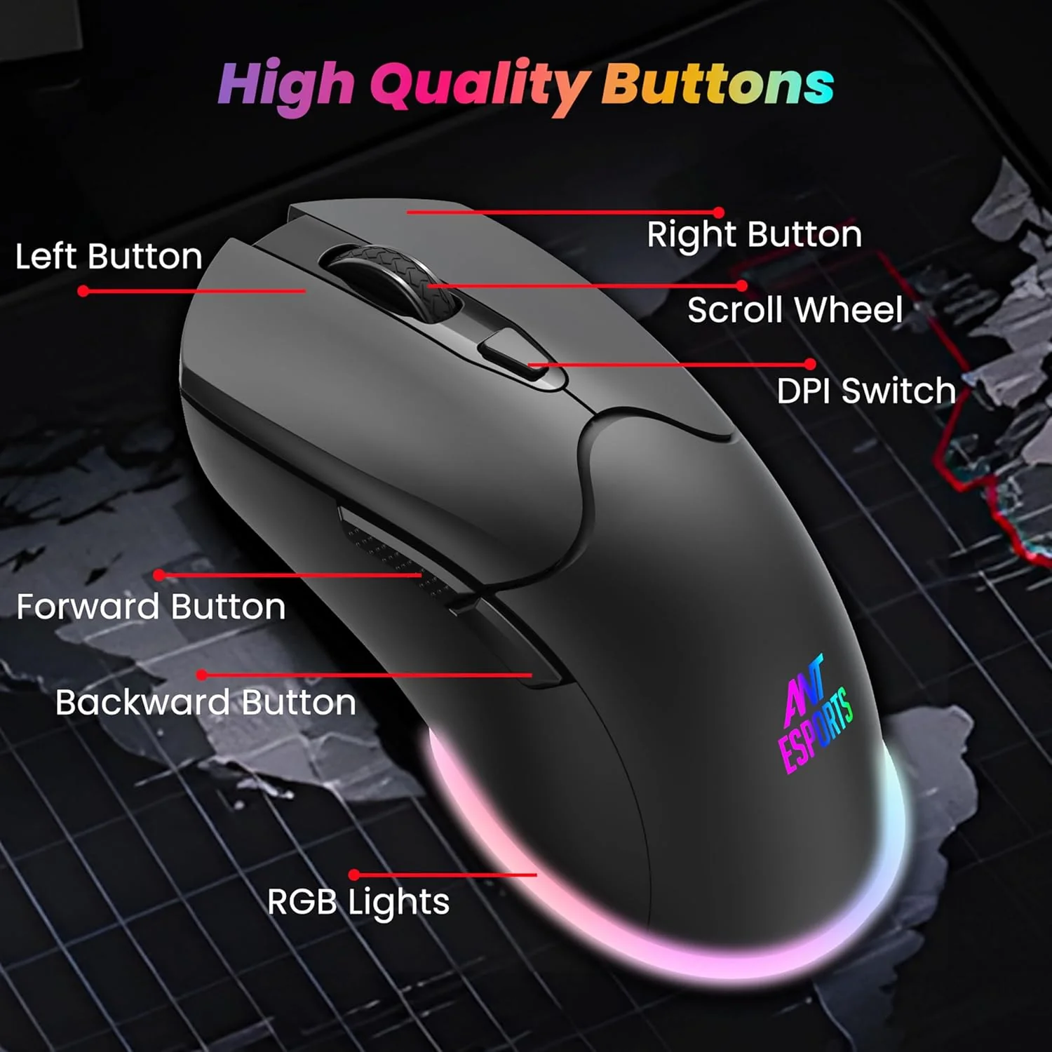 Ant Esports KM500 Pro Wireless Gaming Keyboard and Mouse Combo, LED Backlit Rechargeable 2000mAh Battery, Mechanical Feel Anti-ghosting Keyboard + 6D 3200DPI Mice for PC Gamer (Black) - Image 5