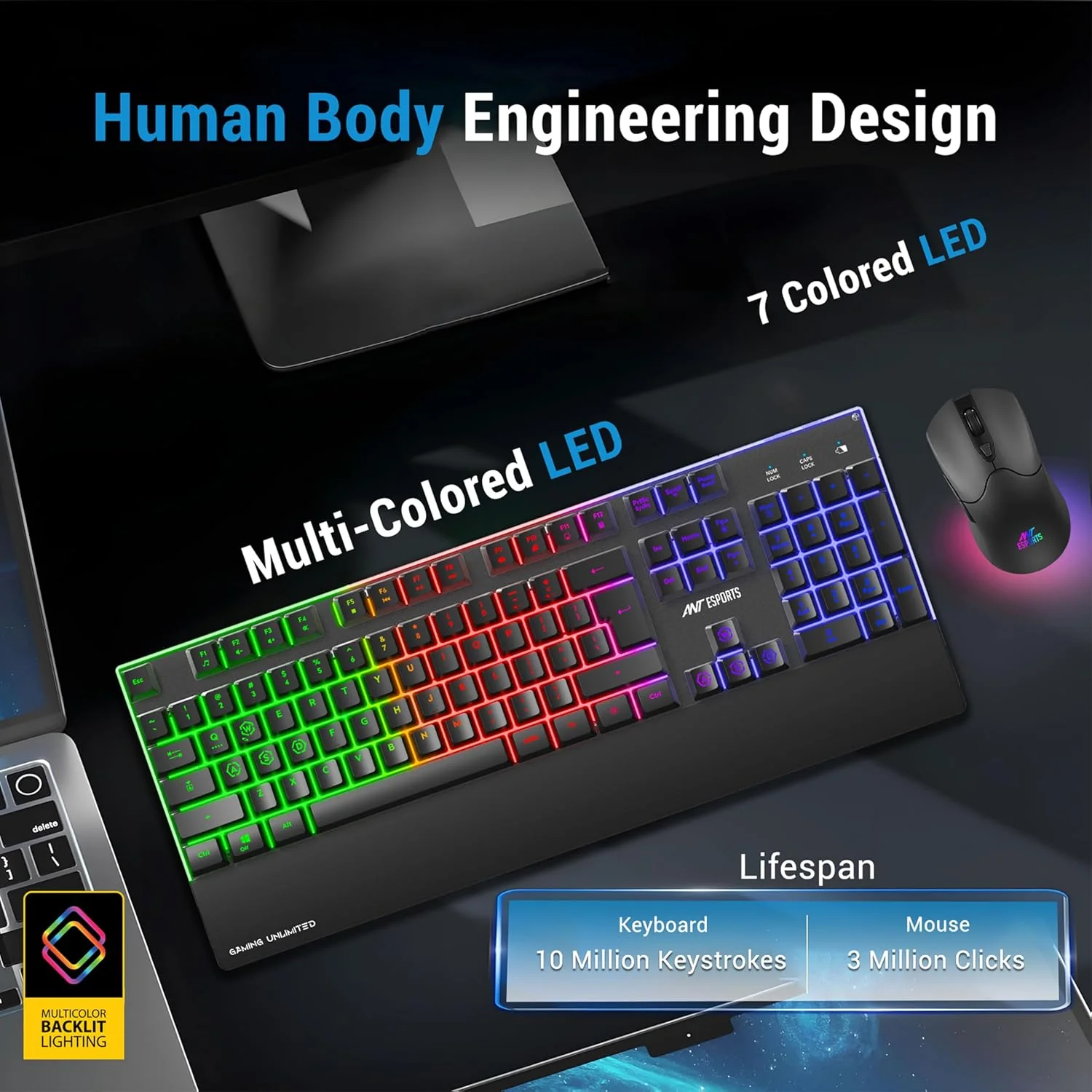 Ant Esports KM500W Pro Wireless Gaming Keyboard Mouse Combo, Rechargeable 104 Key LED Light Up Keyboard Ergonomic Wireless Gaming Mouse, Backlit Mouse Keyboard for Xbox PS5 PS4 PC Laptop - Image 6