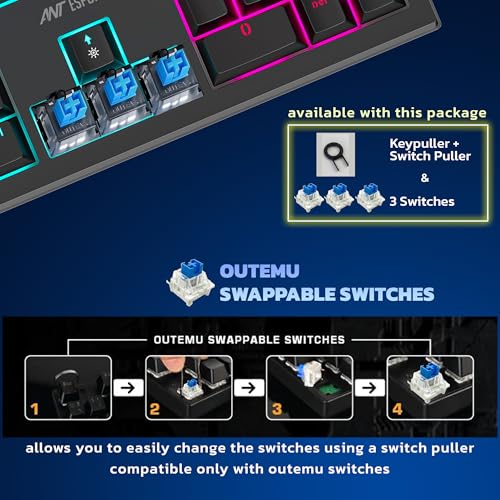 Ant Esports MK1850 Mechanical Wired Gaming Keyboard Blue Switch Hot-Swap Mech Keyboard with Volume Knob 17 Modes RGB Backlit Full Keys Anti-Ghosting,Dual Colour Injection Moulded Key capsfor PC-Black - Image 4