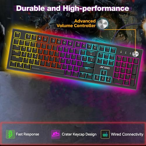 Ant Esports MK1850 Mechanical Wired Gaming Keyboard Blue Switch Hot-Swap Mech Keyboard with Volume Knob 17 Modes RGB Backlit Full Keys Anti-Ghosting,Dual Colour Injection Moulded Key capsfor PC-Black - Image 5